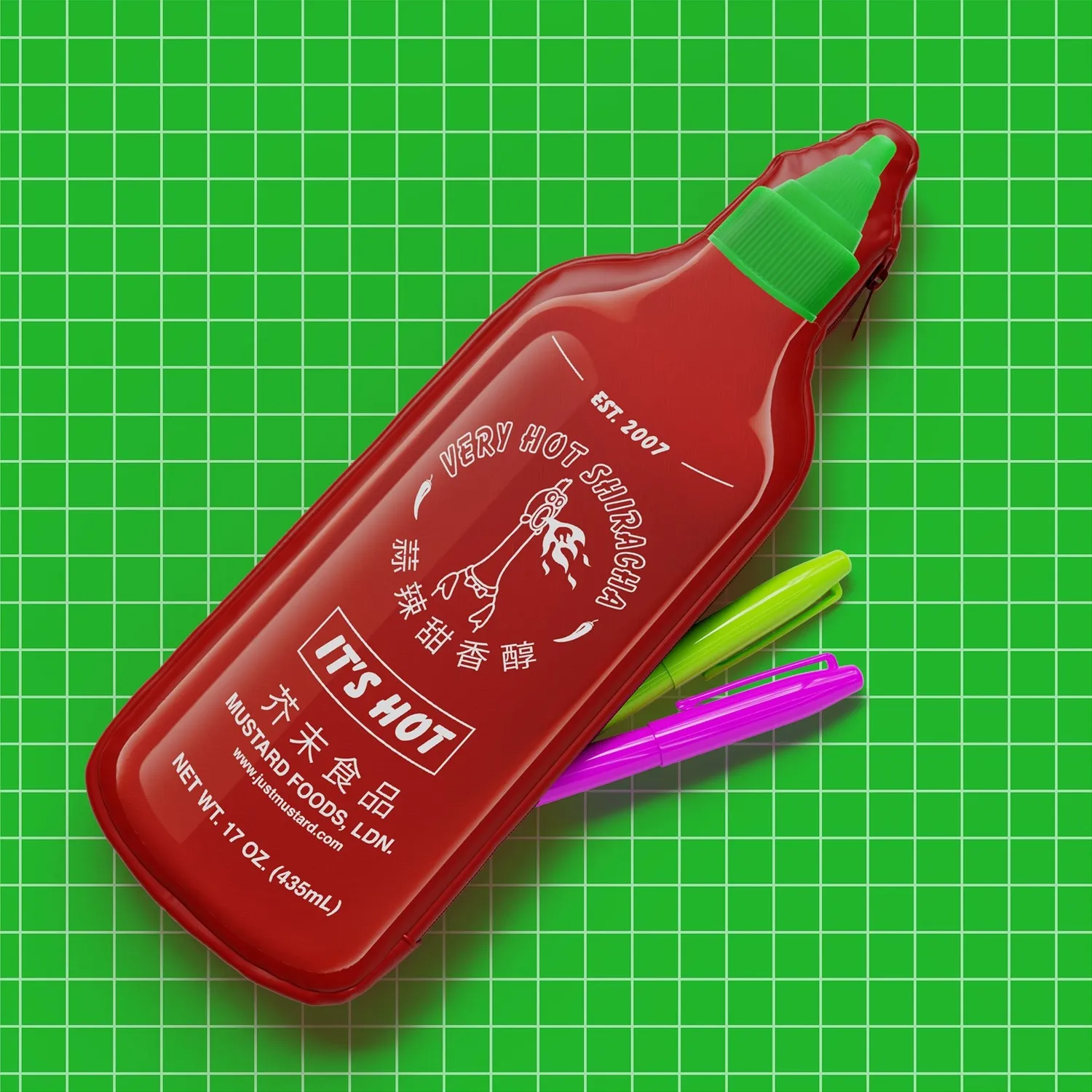 Mustard Sriracha pennfodral flaska med dragkedja