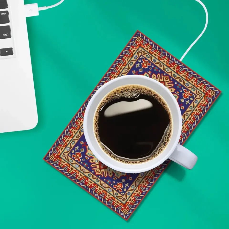 Mustard Persian Rug muggvärmare USB matta