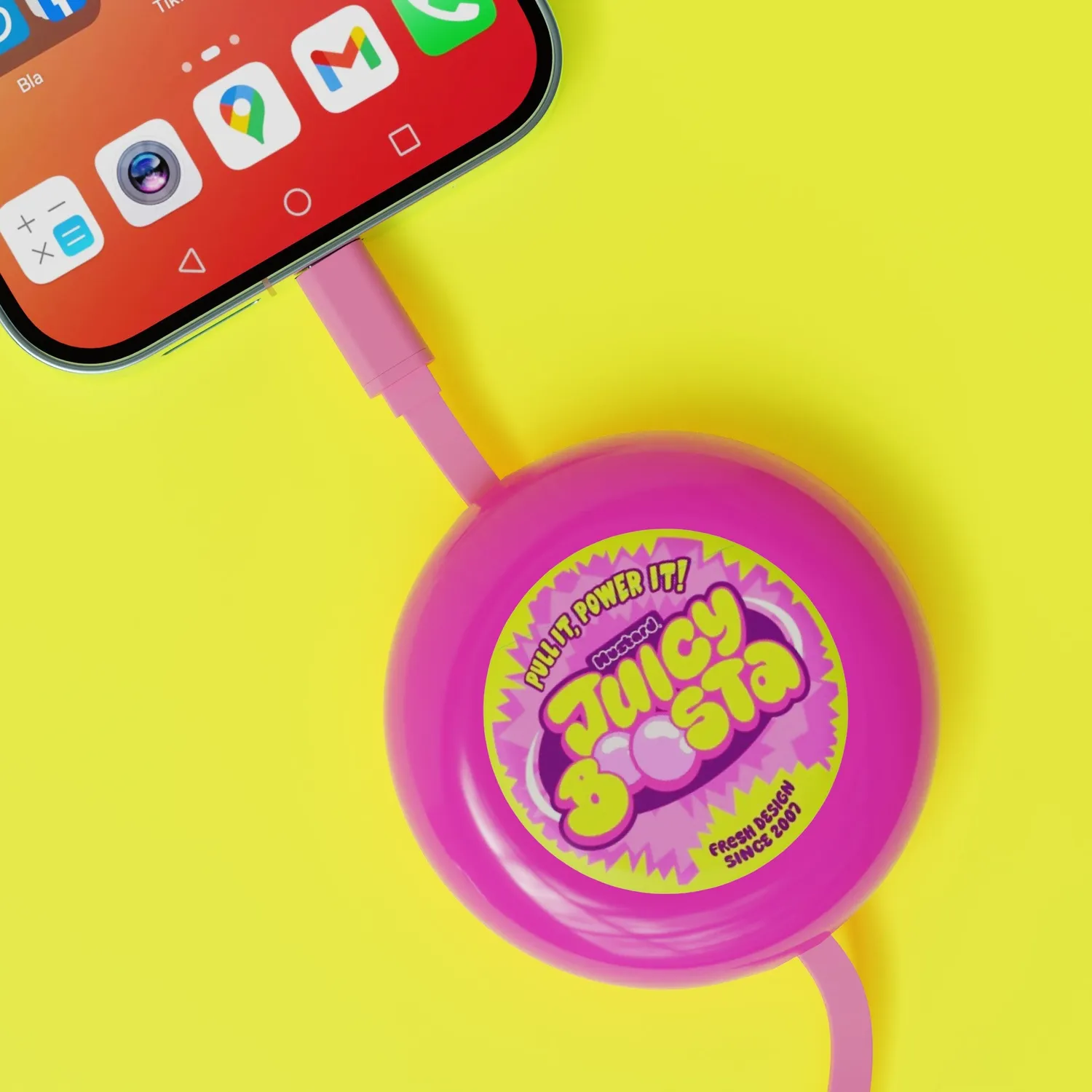 Mustard Juicy Boosta USB-C laddkabel utdragbar tuggummi