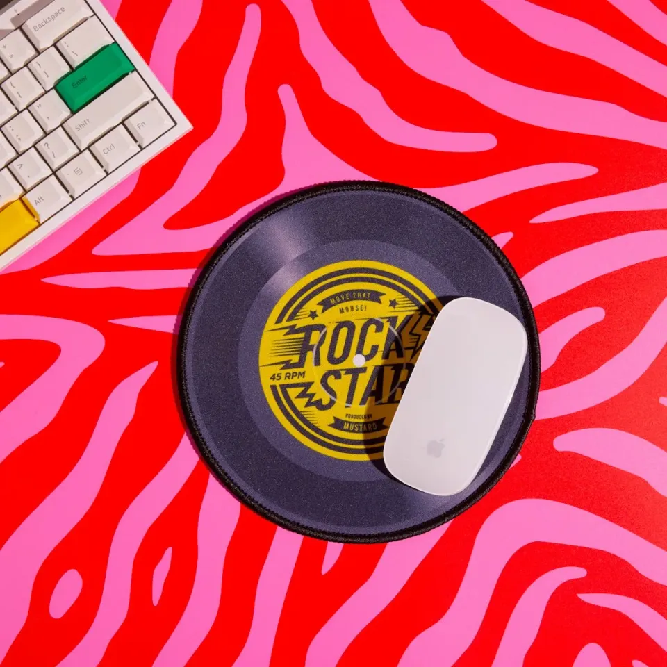 Mustard Rock N Roll musmatta rund med gummibaksida
