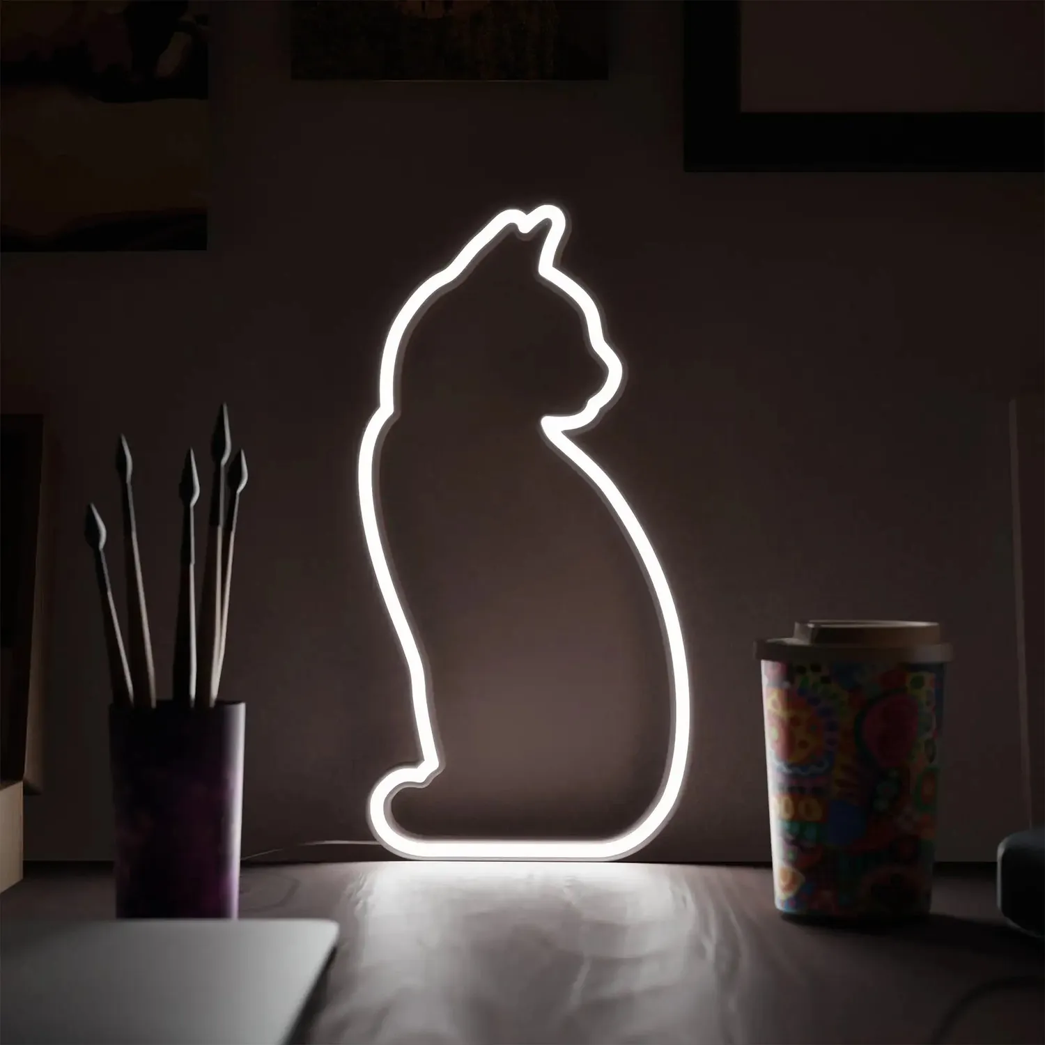 Mustard Cat Light Sitting LED-lampa katt USB