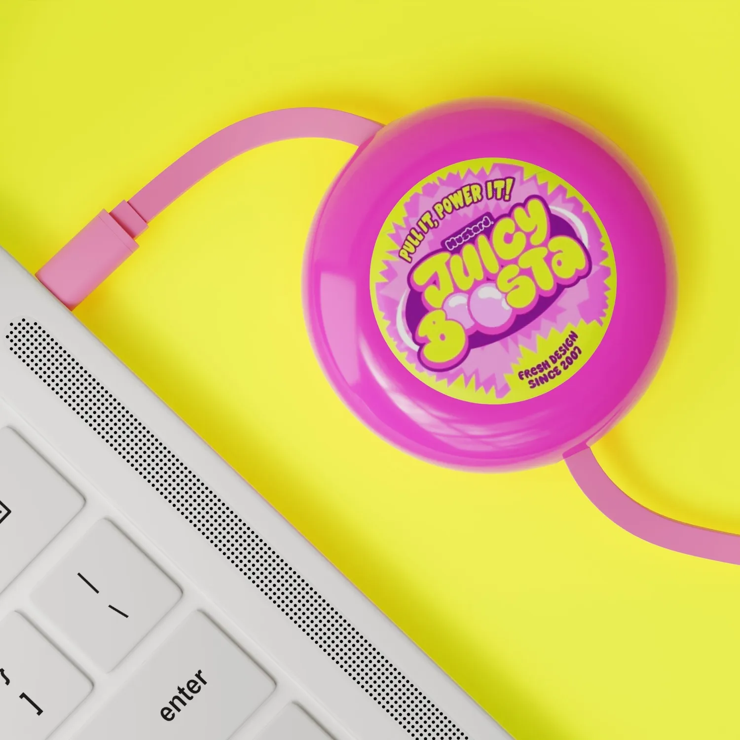 Mustard Juicy Boosta USB-C laddkabel utdragbar tuggummi