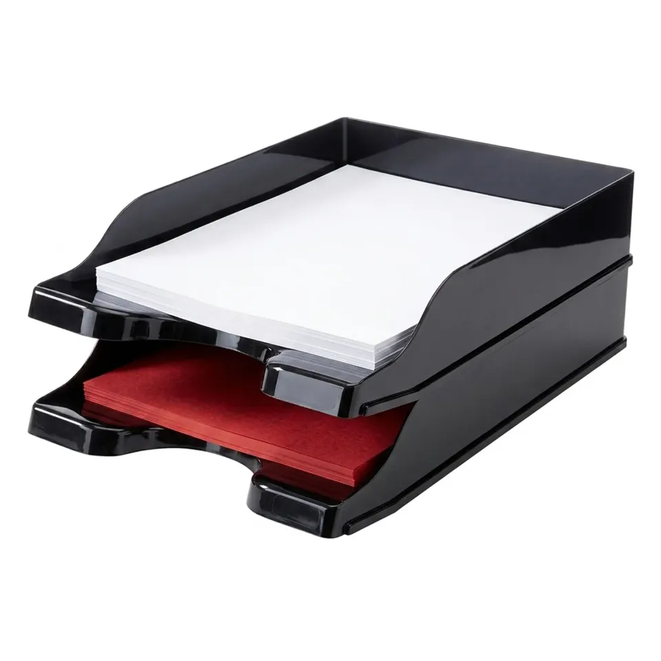 Deflecto DocuTray brevhylla svart 2-pack stapelbar A4
