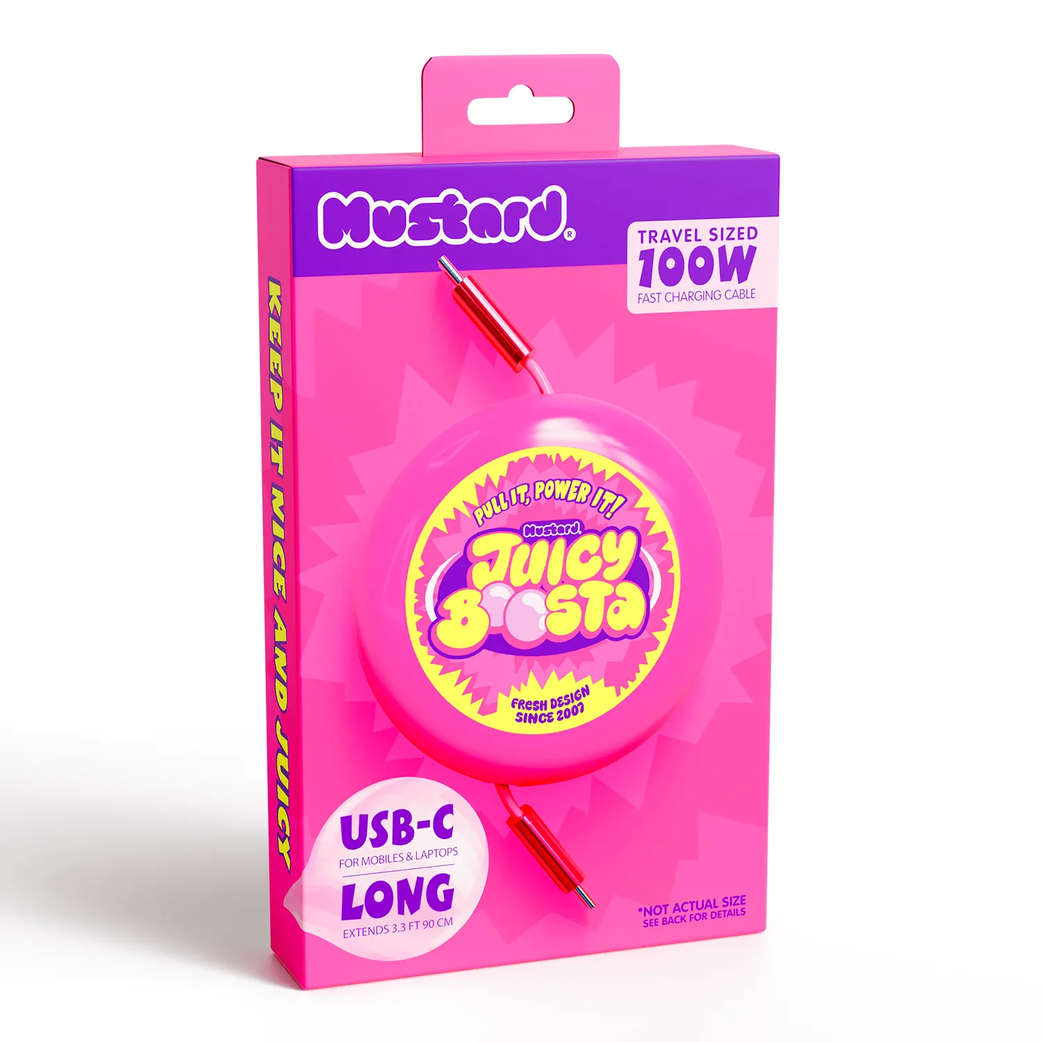 Mustard Juicy Boosta USB-C laddkabel utdragbar tuggummi
