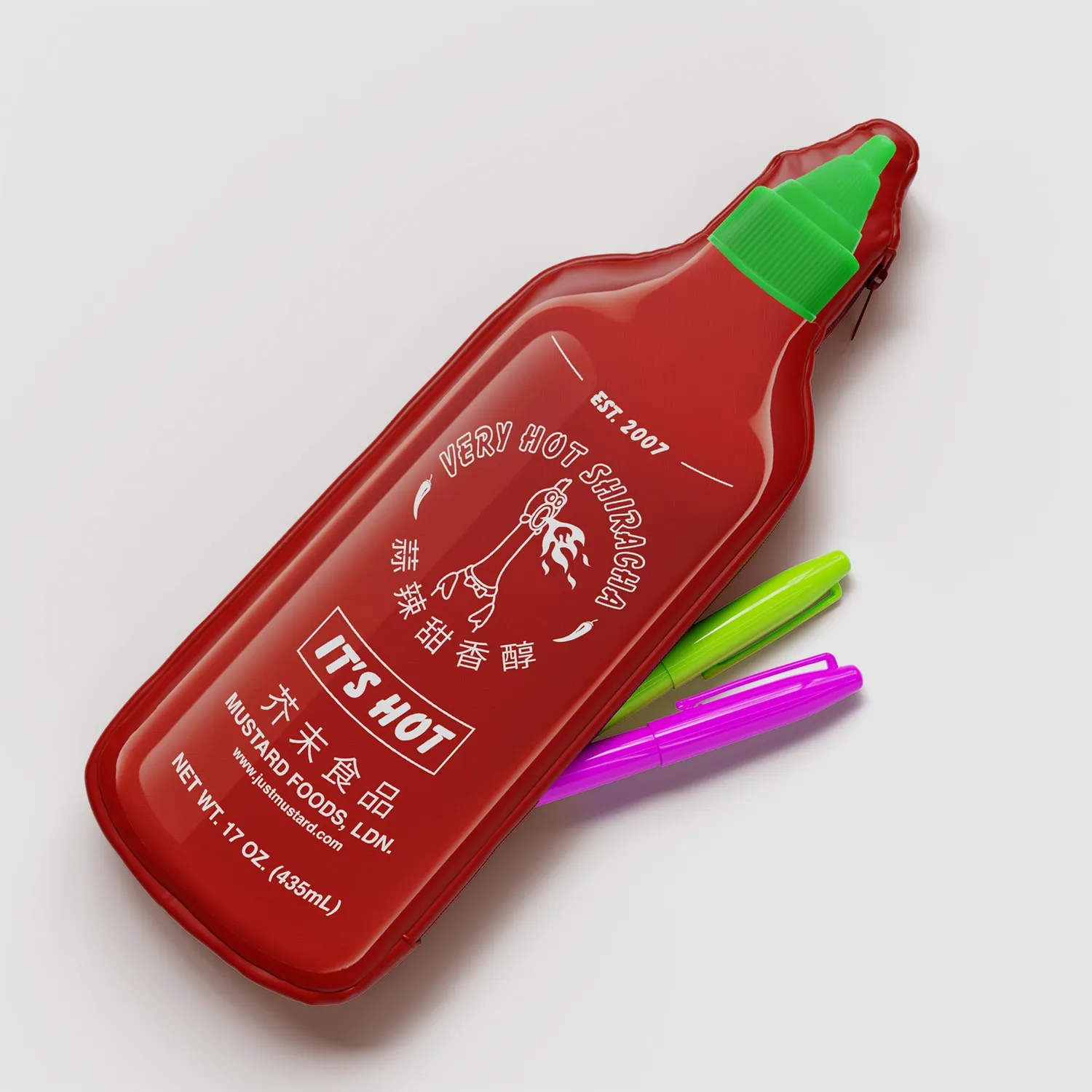 Mustard Sriracha pennfodral flaska med dragkedja