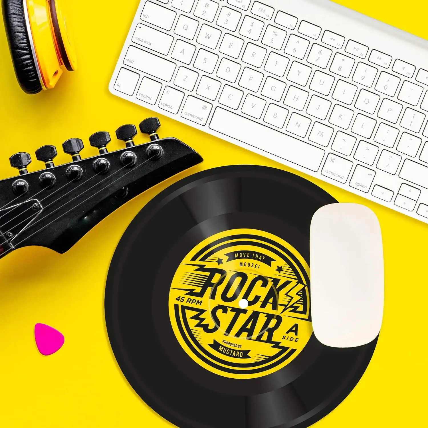 Mustard Rock N Roll musmatta rund med gummibaksida