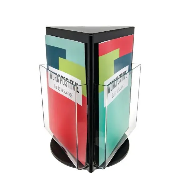 Deflecto 3-Sided Rotating broschyrställ svart transparent