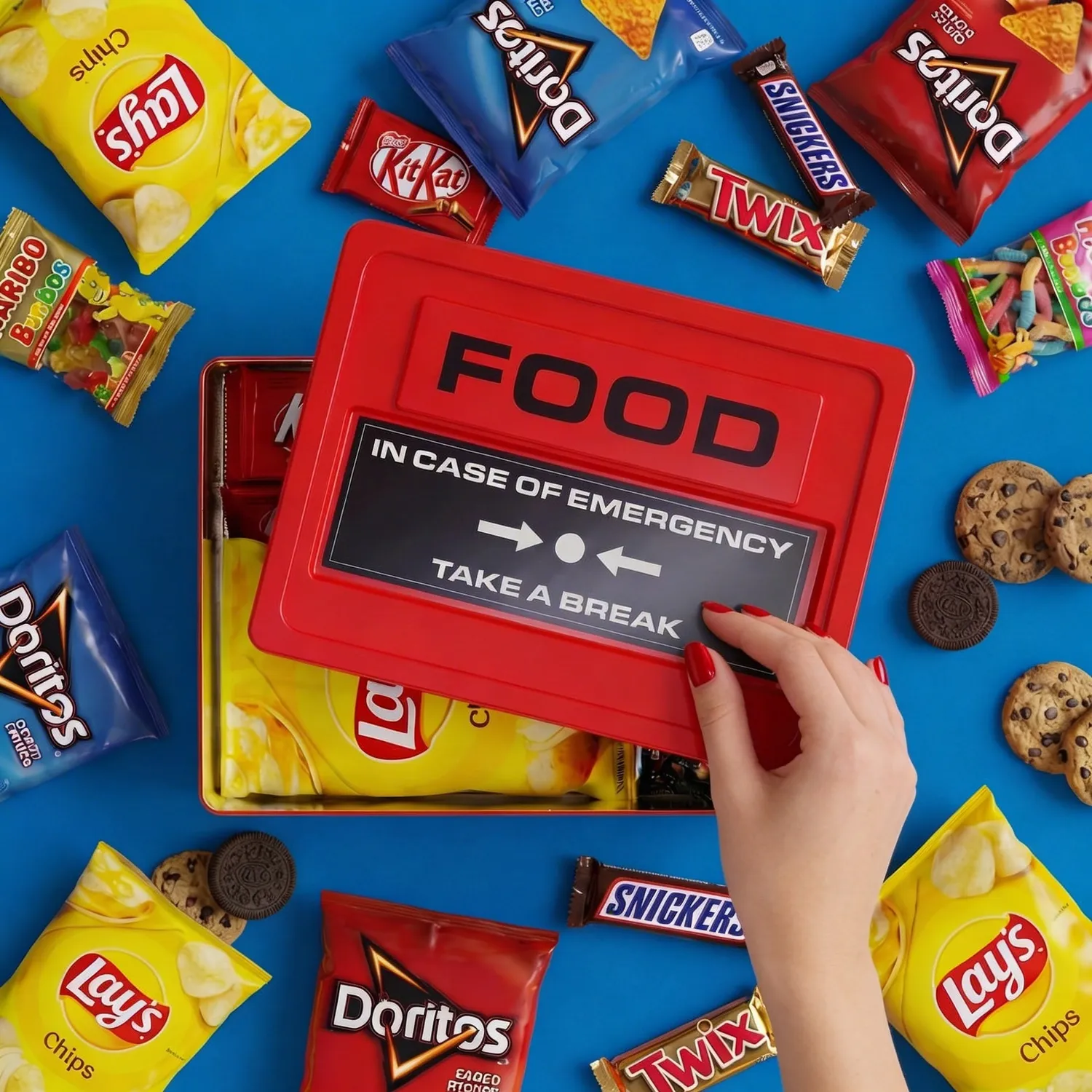 Mustard Emergency Snack Box plåtburk röd