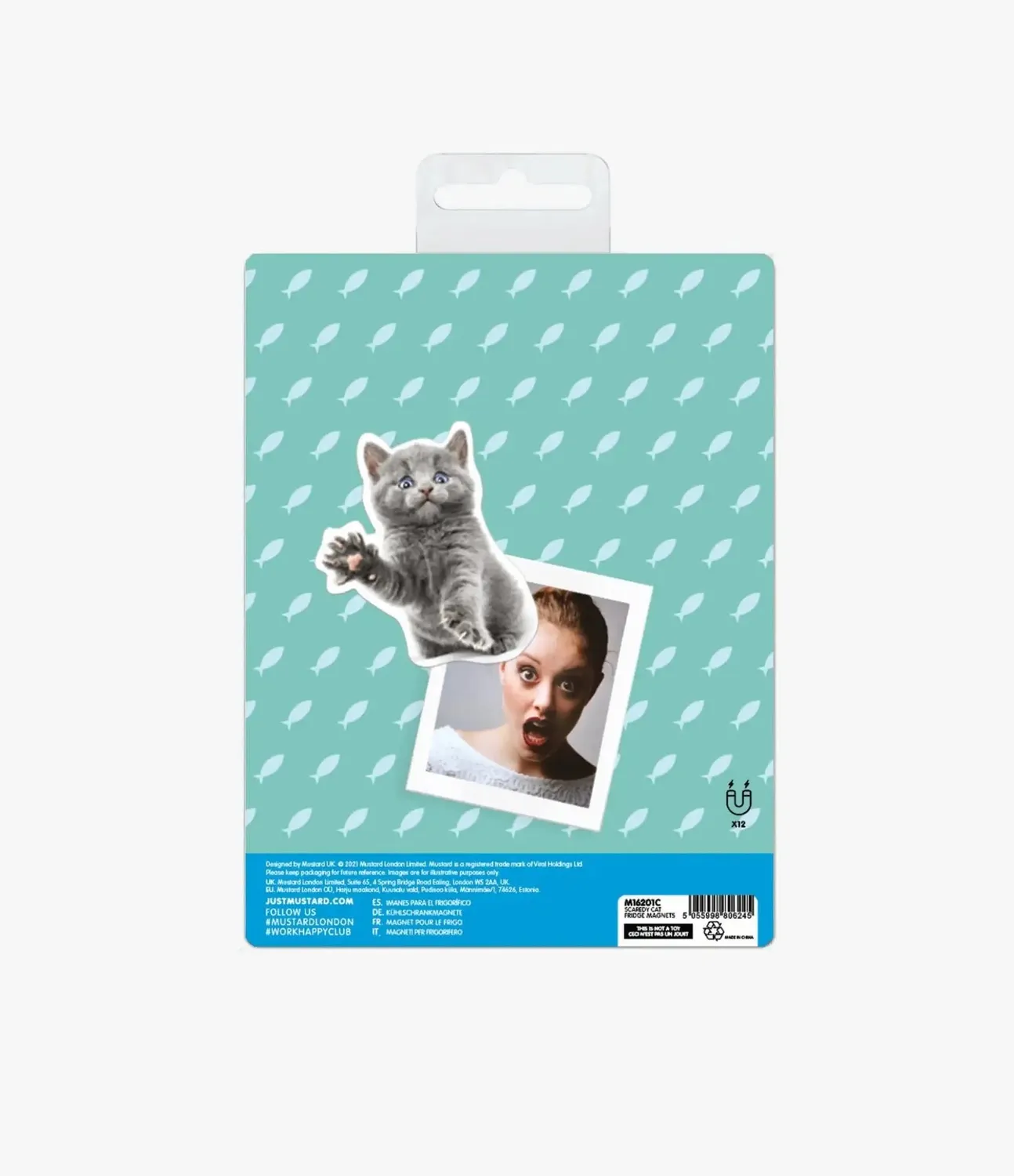 Mustard Scaredy Cat kylskåpsmagneter kattmotiv