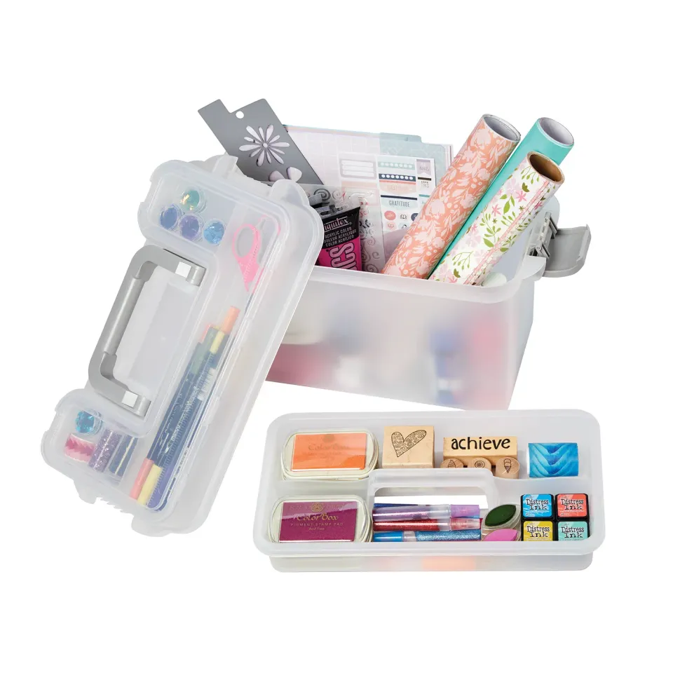 Deflecto Multi-Compartment förvaringsbox transparent med lyftfack