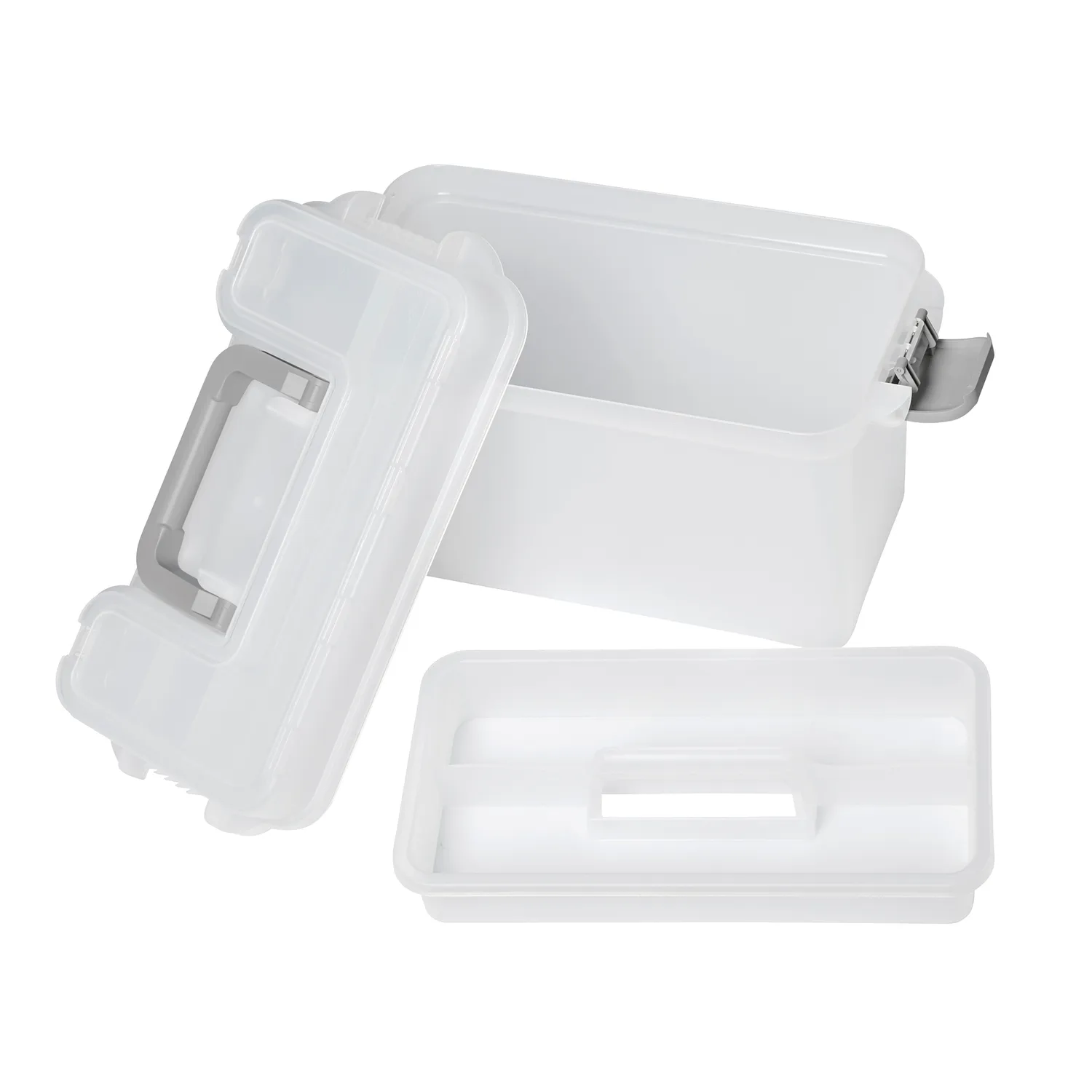 Deflecto Multi-Compartment förvaringsbox transparent med lyftfack