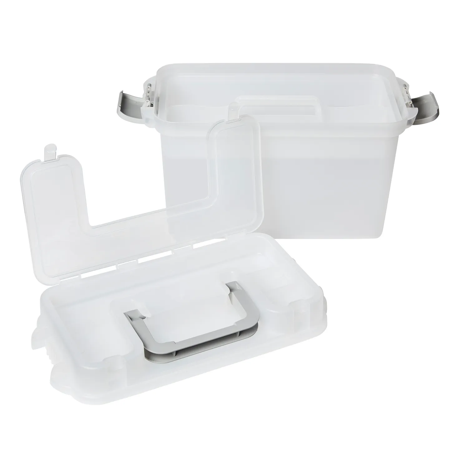 Deflecto Multi-Compartment förvaringsbox transparent med lyftfack