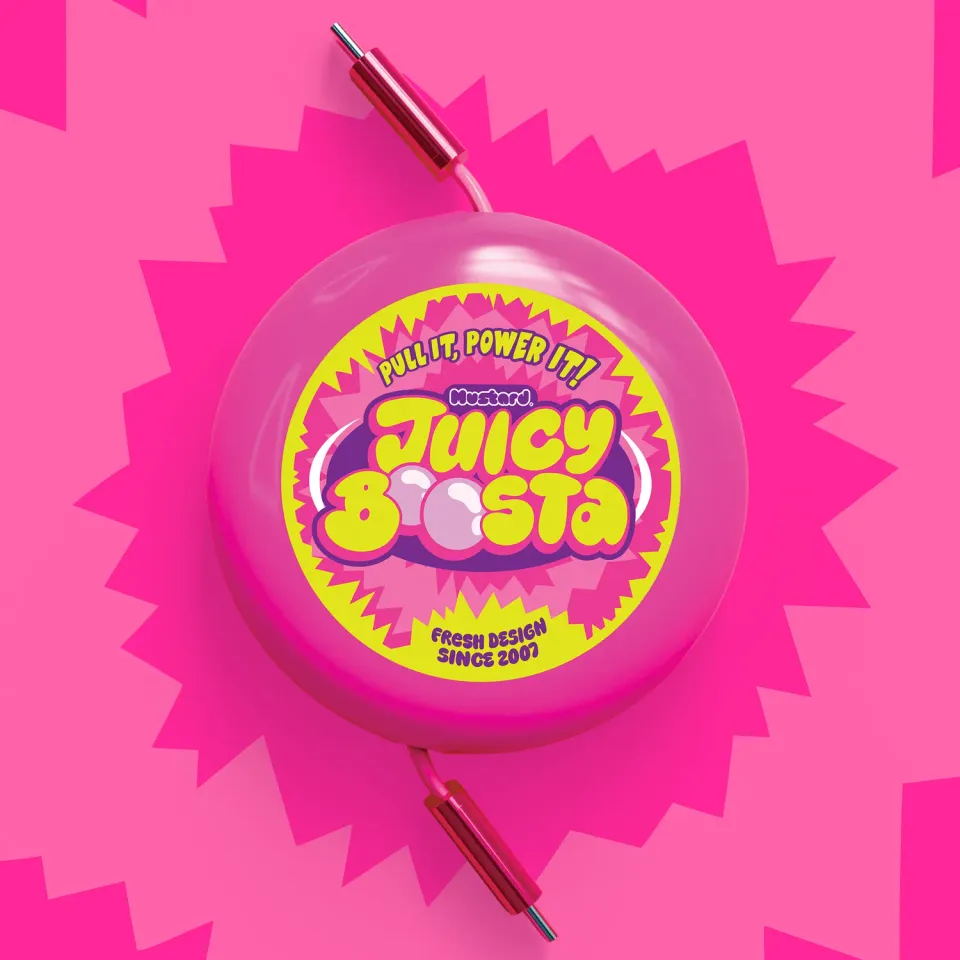 Mustard Juicy Boosta USB-C laddkabel utdragbar tuggummi