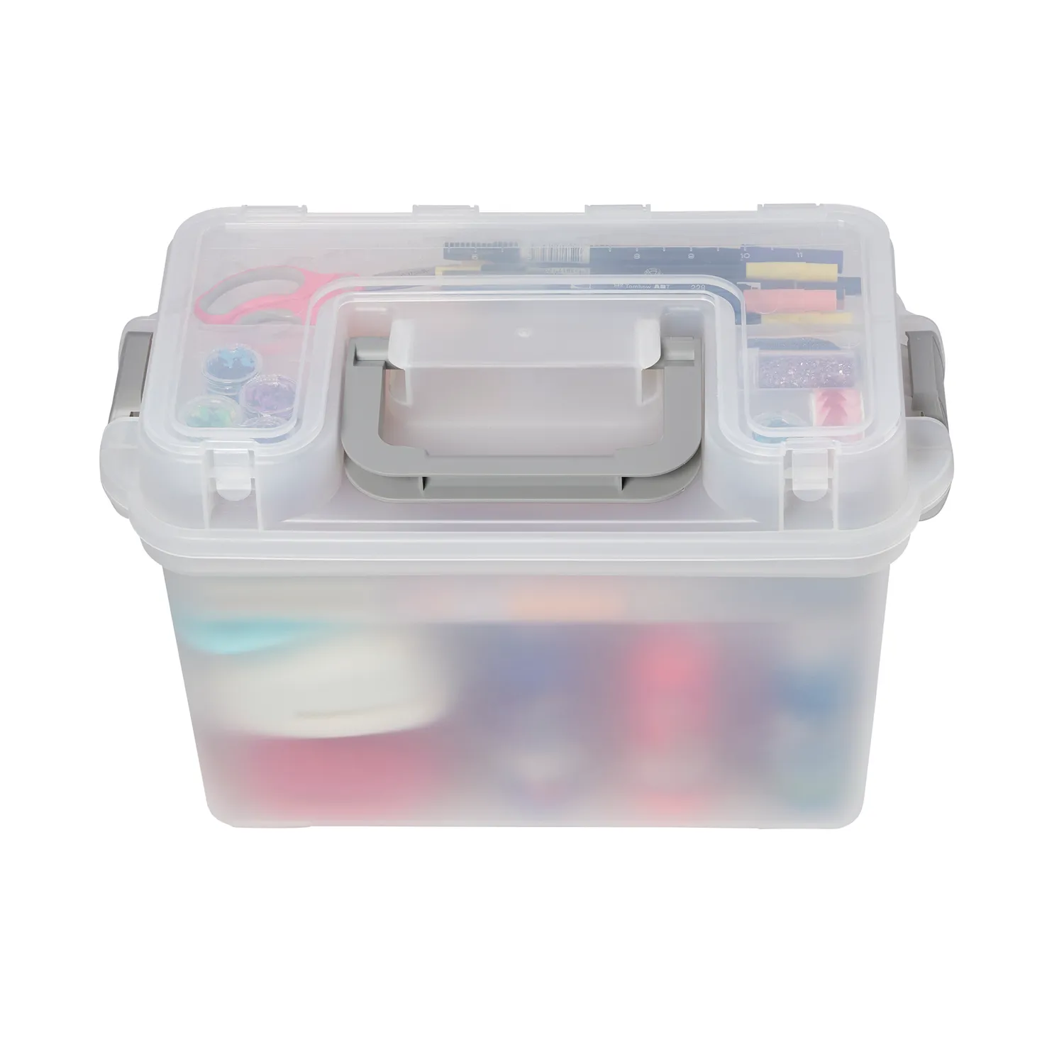 Deflecto Multi-Compartment förvaringsbox transparent med lyftfack
