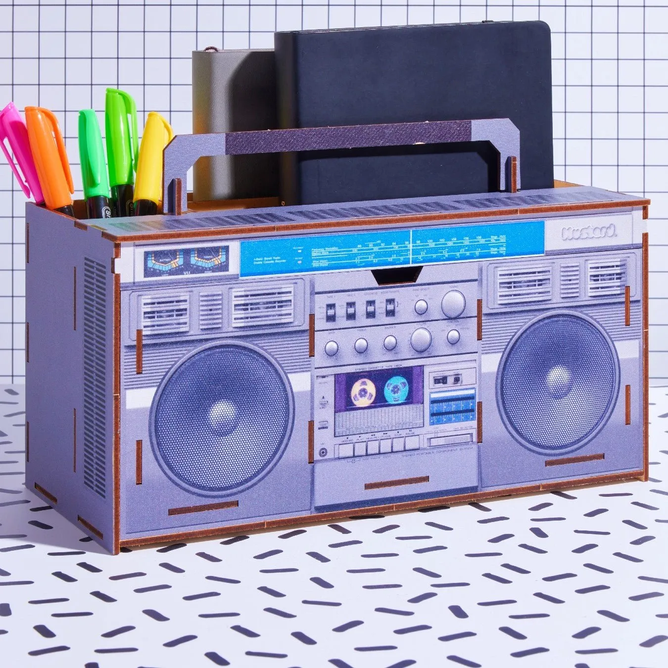 Mustard Boombox skrivbordsorganisatör retro MDF